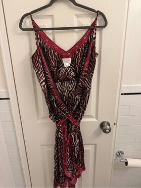 Camilla Leopard & Tiger Print Maxi Dress with Red Scarf Trim